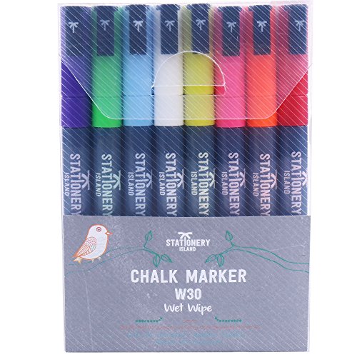 Stationery Island Kreidestift W30 3mm Feine Rundspitze – Feucht Abwischbare Kreidemarker 8er Set Bunt -