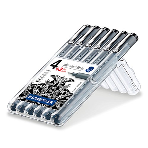 Staedtler 308 SB6P Fineliner pigment liner Set (mit 6 Linienbreiten, hohe Qualität Made in Germany, Pigmenttinte, dokumentenecht, lichtbeständig) schwarz -