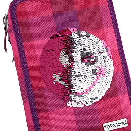 TOPModel 3-fach Federtasche, Pailetten Smiley rot, 6604 -