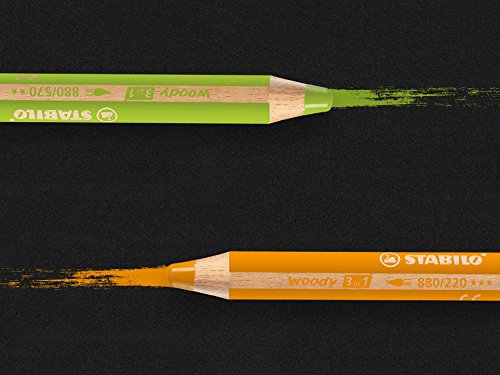 Stabilo Buntstift, Wasserfarbe und Wachsmalkreide woody (3 in 1, mit Spitzer 6 verschiedene Farben) 6er Pack -