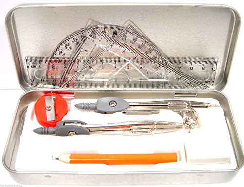 Geometrie-/Mathematik-Set Set mit 9 Teilen Metall-Stifteetui Zirkel-Set ideal für Schule & Uni -