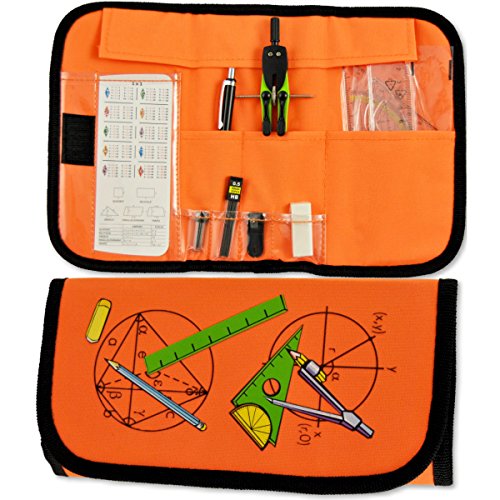 12-tlg. Zirkel- und Mathematik-Set im praktischen Etui mit Klettverschluss (orange) -