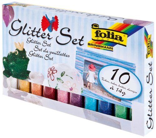 Folia Glitter Set mit 10 Röhrchen Glitterpulver
