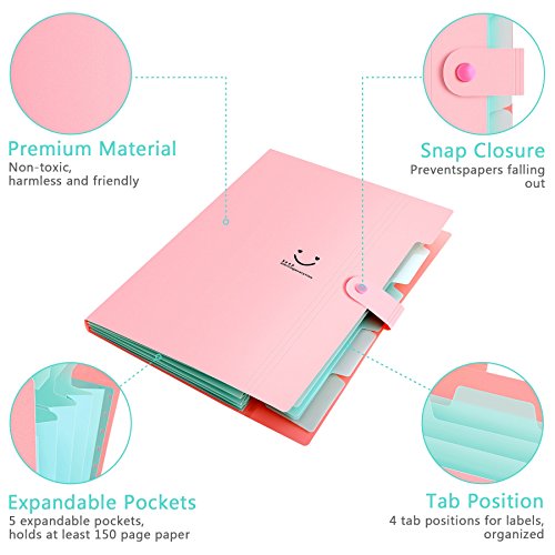 Fächermappe 4 Fächer A4 Ordner Dokumentenmappe PP Erweitern Schulordner dokumente organizer Pink Cover - 3
