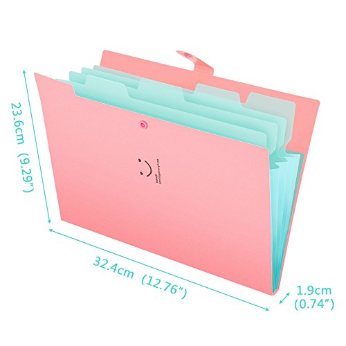 Fächermappe 4 Fächer A4 Ordner Dokumentenmappe PP Erweitern Schulordner dokumente organizer Pink Cover - 4