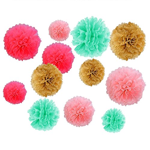 Geburtstag Dekoration, Birthday Girlande Set, 12 Seiden Papier Blumen PomPoms und 20 Quaste Girlande, 2 Dot Papier Girlande für Partei Dekorationen,Kindergeburtstag Deko - 4