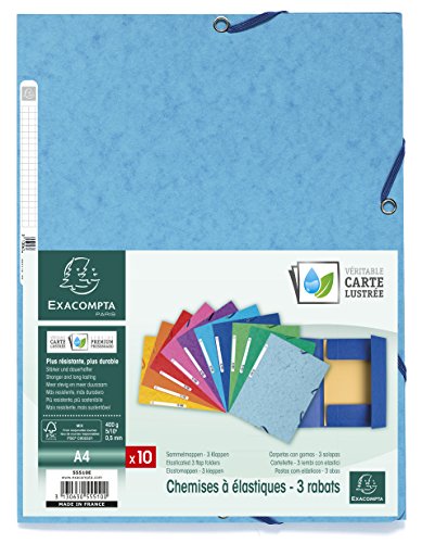 Exacompta 55510E Sammelmappen (Karton, 400g 3 Klappen, Gummizug, Etikette, DIN A4) 10er Pack Farben sortiert - 4