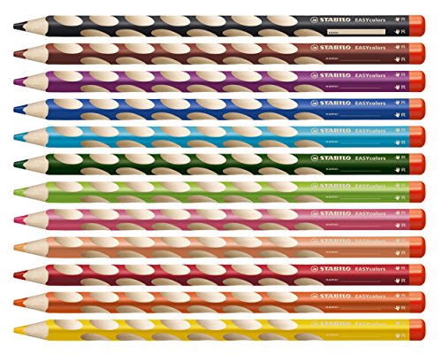 Ergonomischer Buntstift - STABILO EASYcolors - 12er Pack mit Spitzer - mit 12 verschiedenen Farben - für Rechtshänder - 2