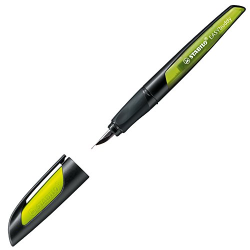 Schulfüller - STABILO EASYbuddy in schwarz/limette - Schreibfarbe blau (löschbar) - inklusive Patrone - mit Anfänger-Feder A - 2
