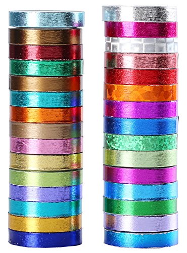 30 Rollen Folie Washi Tape – bunten & Gold Metallic Washi Tape – 8 mm x 4 m Klebeband Japanisches Papier für DIY Basteln - 2