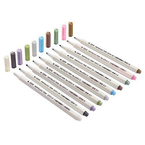 APOGO Metallic Marker Pens, Satz von 10 sortierten Farben metallischen Stift Marker für Kartenherstellung DIY Fotoalbum Gästebuch Gebrauch auf irgendeiner Oberfläche-Papier Glas Kunststoff Keramik Töpferei Stein Färbung Bücher. - 2