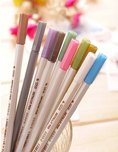 APOGO Metallic Marker Pens, Satz von 10 sortierten Farben metallischen Stift Marker für Kartenherstellung DIY Fotoalbum Gästebuch Gebrauch auf irgendeiner Oberfläche-Papier Glas Kunststoff Keramik Töpferei Stein Färbung Bücher. - 5