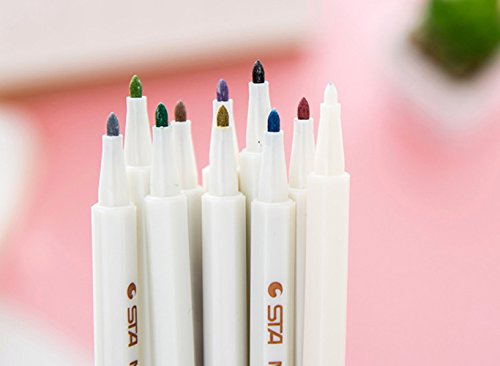 APOGO Metallic Marker Pens, Satz von 10 sortierten Farben metallischen Stift Marker für Kartenherstellung DIY Fotoalbum Gästebuch Gebrauch auf irgendeiner Oberfläche-Papier Glas Kunststoff Keramik Töpferei Stein Färbung Bücher. - 6