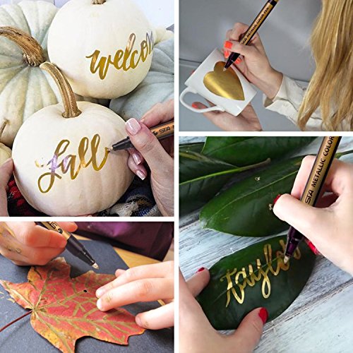 Metallic Marker Pens, Beupro 10 Stück Metallic Permanent Marker für Kartenherstellung DIY Fotoalbum Gästebuch Gebrauch auf irgendeiner Oberfläche-Papier Glas Kunststoff Keramik Töpfer - 4
