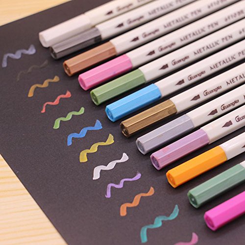 Metallic Stifte Marker Pens Farben Pinselstift, Satz von 12 Farben Metallic Marker Pens für Kartenherstellung / DIY Fotoalbum / Gebrauch auf irgendeiner Oberfläche-Papier / Glas / Kunststoff / Keramik - 4