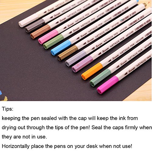 Metallic Stifte Marker Pens Farben Pinselstift, Satz von 12 Farben Metallic Marker Pens für Kartenherstellung / DIY Fotoalbum / Gebrauch auf irgendeiner Oberfläche-Papier / Glas / Kunststoff / Keramik - 5