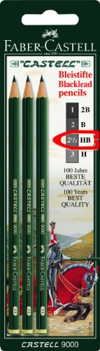 Faber-Castell 110798 - 3 Bleistifte CASTELL 9000, Härtegrad: HB, Schaftfarbe: grün -