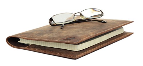Greenburry Vintage Buchhülle Leder Buchumschlag Lederhülle A5 Ledereinband Notizbuch braun - 24,5x7x1cm - 2