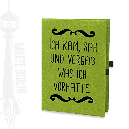 Filzhülle/-umschlag für A4 Kladde - 'Ich kam, sah und vergaß was ich vorhatte' mit Steckfächern und Stiftschlaufe - 2