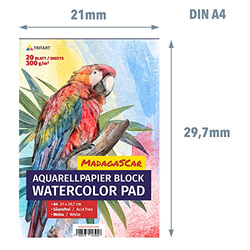 Aquarellpapier 300g, Din A4, Weiß, 20 Blatt | Aquarellblock von Tritart - 2