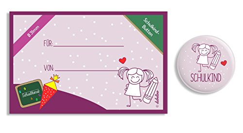 dabelino Button Schulkind: Mädchen mit Karte zur Einschulung: Ø 31 mm (Anstecker/ Pin) - 2