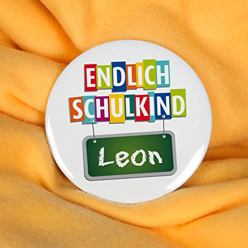 Striefchen® Button zur Schuleinführung - Endlich Schulkind - mit Namen 56mm zum Befestigen an Schultüte - 2