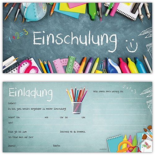 beriluDesign Einschulung Einladungskarten mit Umschlägen (12er Set) Zum Schulanfang | Liebevoll Gestaltete Einladungen für Kinder Zum Schulbeginn - 2