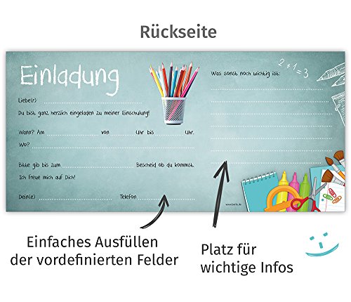 beriluDesign Einschulung Einladungskarten mit Umschlägen (12er Set) Zum Schulanfang | Liebevoll Gestaltete Einladungen für Kinder Zum Schulbeginn - 5