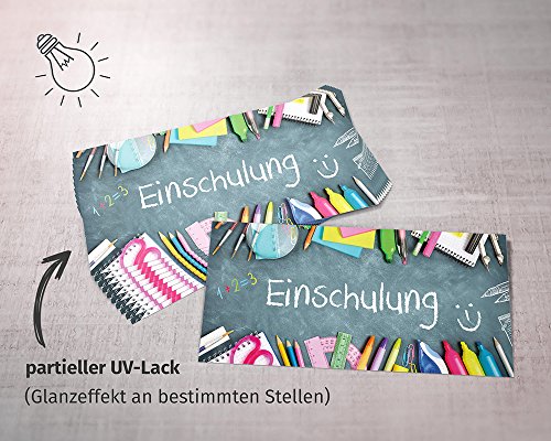 beriluDesign Einschulung Einladungskarten mit Umschlägen (12er Set) Zum Schulanfang | Liebevoll Gestaltete Einladungen für Kinder Zum Schulbeginn - 6