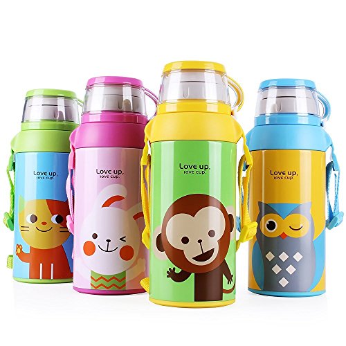 Upstyle Vakuum-Thermosflasche für Kinder, Edelstahl, Wasserflasche in hübschem Design mit Trinkhalm, Vakuum-Trinkbecher, Sportflasche für Kinder, 580 ml katze - 6