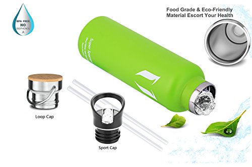 Super Sparrow Trinkflasche Edelstahl Wasserflasche - 750ml - Isolier Flasche mit 100%-Zufriedenheitsgarantie | Perfekte Thermosflasche für das Laufen, Fitness, Yoga, Im Freien und Camping, Auto oder Unterwegs | Frei von BPA | Ideal als Wasser- & Sportflasche - mit 2 auswechselbaren Kappen (Apfelgrün, 25oz-750ml) - 5
