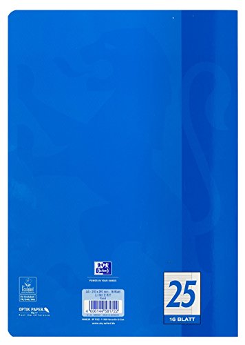 OXFORD 100050311 Schulheft Schule 15er Pack A4 16 Blatt Lineatur 25 - liniert mit Rand blau - 4