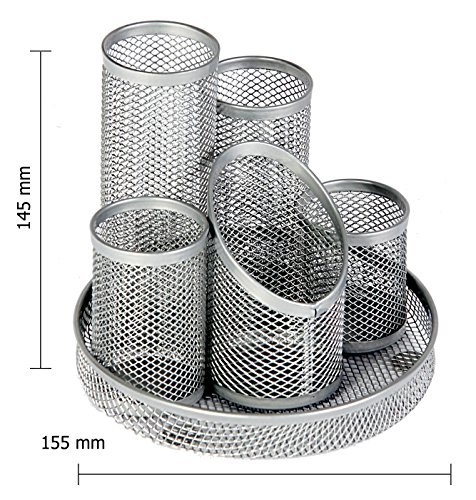 Osco Stifteköcher Mesh kratzfest mit streifenfreier Unterseite 5 Röhren silbern - 4