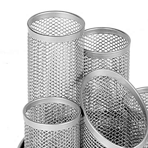 Osco Stifteköcher Mesh kratzfest mit streifenfreier Unterseite 5 Röhren silbern - 5