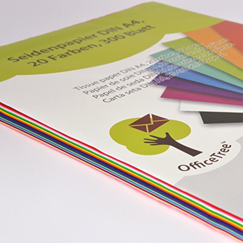 OfficeTree® Seidenpapier 300 Blatt A4 - bunt 20 Farben - mehr Spaß am Basteln Gestalten Dekorieren - Skizzen- und Zuschnitt-Papier - 16 g/qm Premium-Qualität - 4