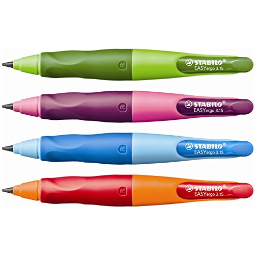 STABILO EASYergo 3.15 inkl. 1 dicke HB Mine & Spitzer - ergonomischer Druckbleistift für Rechtshänder - Einzelstift pink/lila -