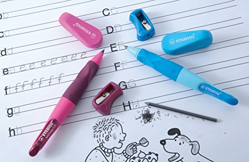 STABILO EASYergo 3.15 inkl. 1 dicke HB Mine & Spitzer - ergonomischer Druckbleistift für Rechtshänder - Einzelstift pink/lila -