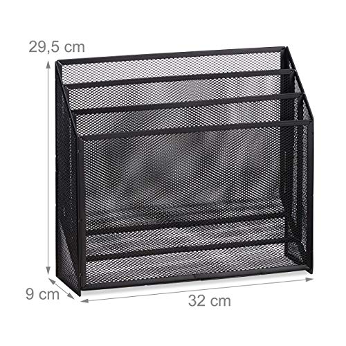 Relaxdays Dokumentenhalter, stehender Briefhalter mit 3 Ablagen, für Schreibtisch, Metall, HBT 29,5 x 32 x 9 cm, schwarz - 4