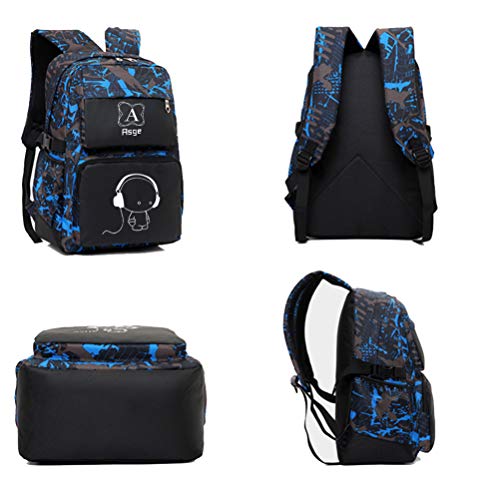 Asge Rucksack Jungen Schulrucksack Mädchen Teenager Jugendliche Coole Schule Daypacks Kinder Reflektierender Schultasche Outdoor Camping Groß Schulranzen Wasserdicht Ranzen Schultertaschen Set (Blau) - 5