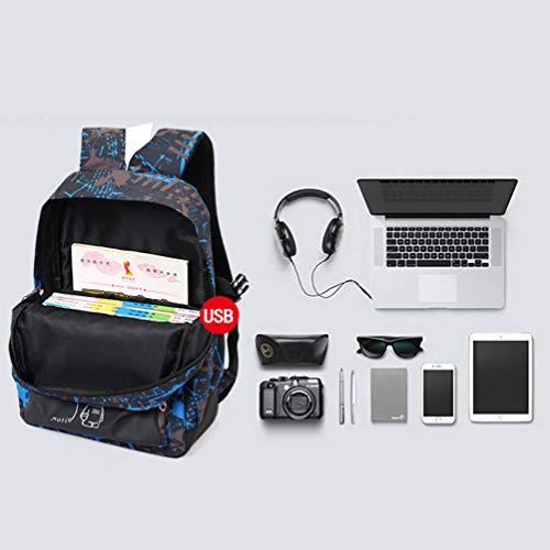 Asge Rucksack Jungen Schulrucksack Mädchen Teenager Jugendliche Coole Schule Daypacks Kinder Reflektierender Schultasche Outdoor Camping Groß Schulranzen Wasserdicht Ranzen Schultertaschen Set (Blau) - 6