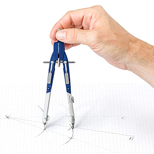 STAEDTLER Mars Comfort 552 01 Zirkel, Schnellverstellzirkel, auswechselbare Nadel, Schenkel abknickbar, Durchmesser Zeichenkreis: 350 mm, Länge: 170 mm, Farbe: blau, silber, Klappdeckeletui - 5
