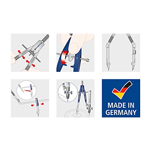 STAEDTLER Mars Comfort 552 01 Zirkel, Schnellverstellzirkel, auswechselbare Nadel, Schenkel abknickbar, Durchmesser Zeichenkreis: 350 mm, Länge: 170 mm, Farbe: blau, silber, Klappdeckeletui - 6