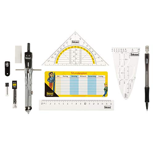 Idena 20066 - Zirkel im Etui, 11-teilig, mit Geodreieck, Lineal, Ersatzminen für den Zirkel, Druckbleistift & Ersatzminen, Stundenplan, Radiergummi & Spitzer - 4