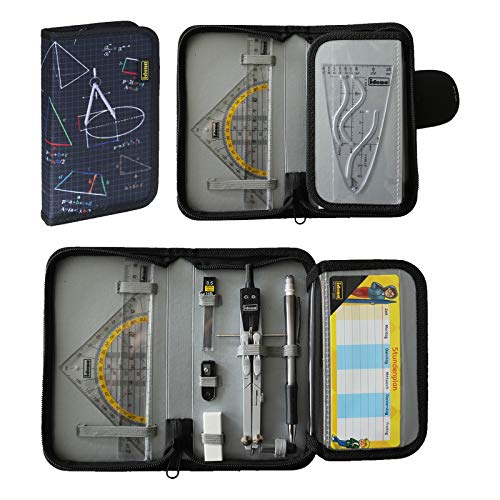 Idena 20066 - Zirkel im Etui, 11-teilig, mit Geodreieck, Lineal, Ersatzminen für den Zirkel, Druckbleistift & Ersatzminen, Stundenplan, Radiergummi & Spitzer - 5