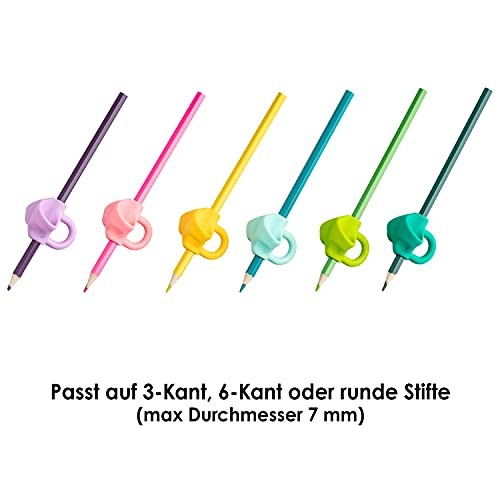 Piepmatz und Grünschnabel ergonomische Schreibhilfe für die richtige Stifthaltung - 6 Stück Stiftgriff für Bleistift und Buntstift - für Rechts und Linkshänder - plastikfrei verpackt - 3