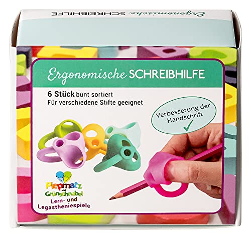 Piepmatz und Grünschnabel ergonomische Schreibhilfe für die richtige Stifthaltung - 6 Stück Stiftgriff für Bleistift und Buntstift - für Rechts und Linkshänder - plastikfrei verpackt - 7