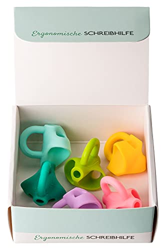 Piepmatz und Grünschnabel ergonomische Schreibhilfe für die richtige Stifthaltung - 6 Stück Stiftgriff für Bleistift und Buntstift - für Rechts und Linkshänder - plastikfrei verpackt - 8