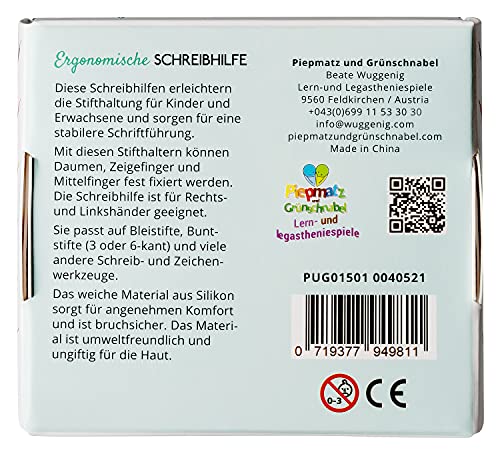 Piepmatz und Grünschnabel ergonomische Schreibhilfe für die richtige Stifthaltung - 6 Stück Stiftgriff für Bleistift und Buntstift - für Rechts und Linkshänder - plastikfrei verpackt - 9