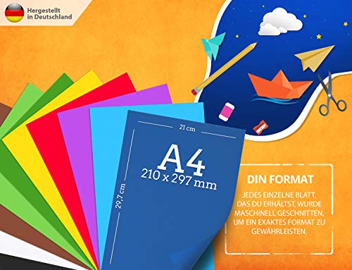 100 Blatt TONPAPIER - Buntes Papier DIN A4-130g/m² Set 10 Farben – Stabil Bastelpapier & Farbige Blätter, Kinder & DIY Bogen, Zubehör zum Basteln für Fotoalbum Geschenke zum Kreativ sein Bedruckbar - 2