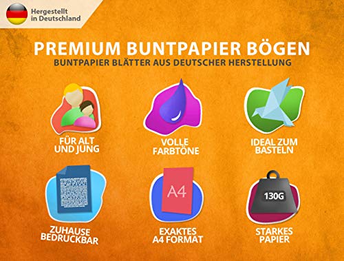 100 Blatt TONPAPIER - Buntes Papier DIN A4-130g/m² Set 10 Farben – Stabil Bastelpapier & Farbige Blätter, Kinder & DIY Bogen, Zubehör zum Basteln für Fotoalbum Geschenke zum Kreativ sein Bedruckbar - 3